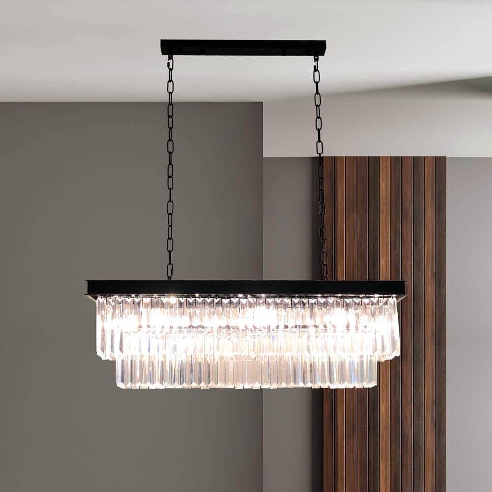 Modern 8 - Light Rectangle Black Crystal Chandelier for Dinning Room - Stu's Home Improvement Outlet