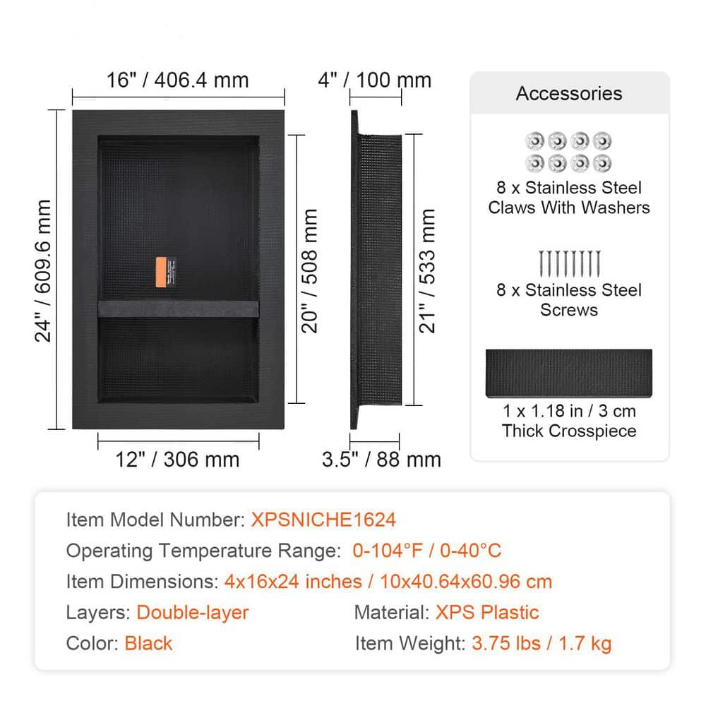 16 in. W x 3.94 in. H x 23.94 in. D Shower Niche Ready for Tile Double Shelf Organizer in Black. Double Shelf Organizer - Stu's Home Improvement Outlet