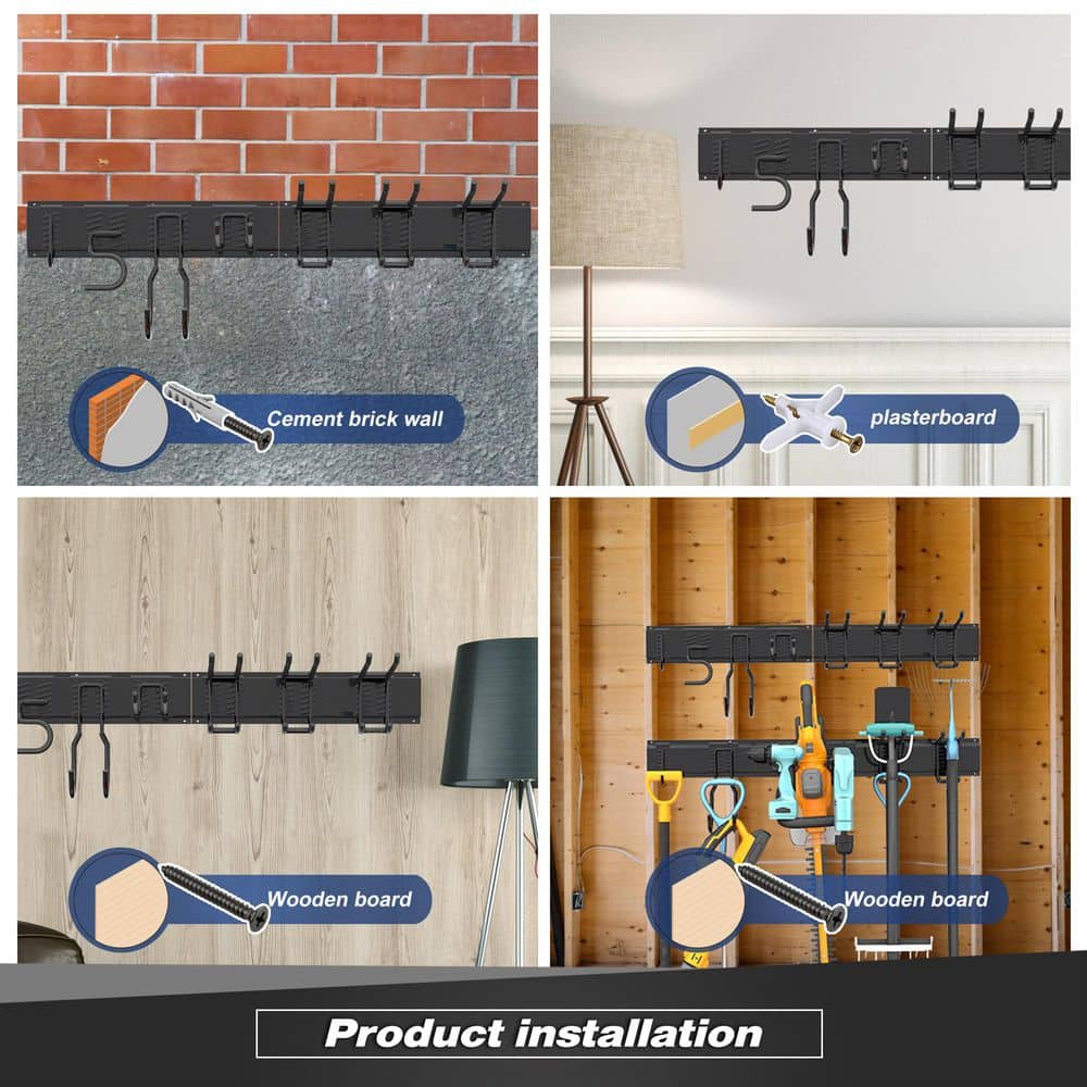 68 in. Garage Tool Storage Steel Rack, 600 lbs. Load Capacity Wall Mounted Storage Organizer System with 12 Hooks - Stu's Home Improvement Outlet