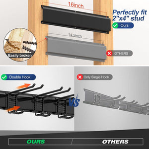 68 in. Garage Tool Storage Steel Rack, 600 lbs. Load Capacity Wall Mounted Storage Organizer System with 12 Hooks - Stu's Home Improvement Outlet