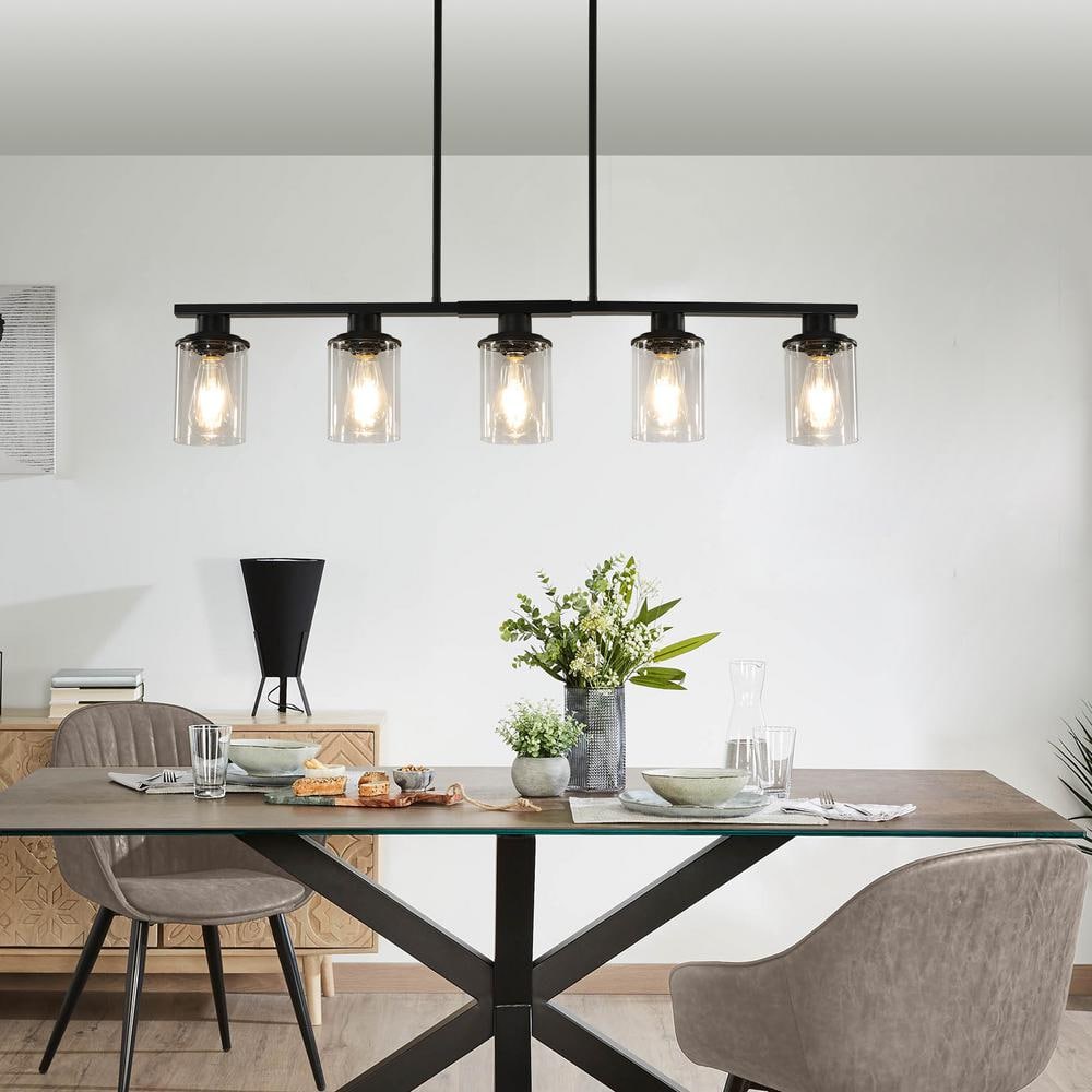37.4 5 - Light Chandelier with Clear Glass Shades Kitchen Island Pendant Light, Black, E26, No Bulbs Include - Stu's Home Improvement Outlet