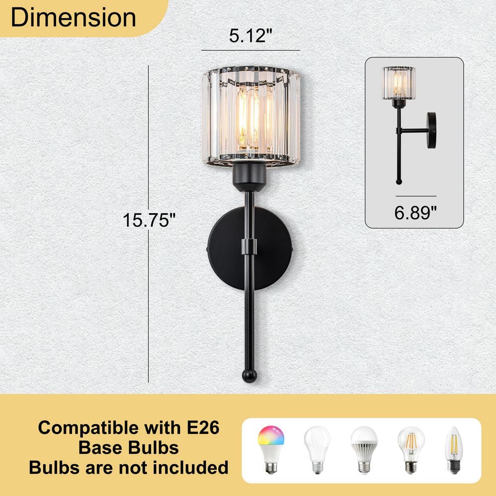 5 in. 1 - Light Set of 2 Black Crystal Wall Sconces, Modern Wall Lights for Bedroom Living Room Hallway for Home Lighting - Stu's Home Improvement Outlet