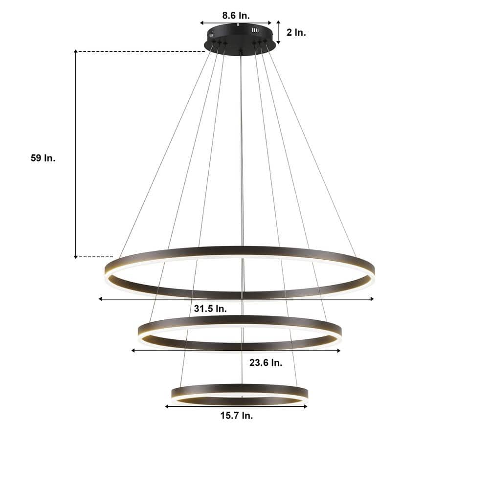 31 in. 3 - Light Modern Black Geometric Adjustable Styling Tiered Integrated LED Chandelier for Bedroom and Kitchen Island - Stu's Home Improvement Outlet