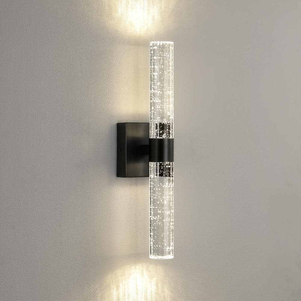 Modern 2 - Light Black Dimmable Wall Sconce with Bubble Glass Shade 4000K LED Bathroom Vanity Light - Stu's Home Improvement Outlet