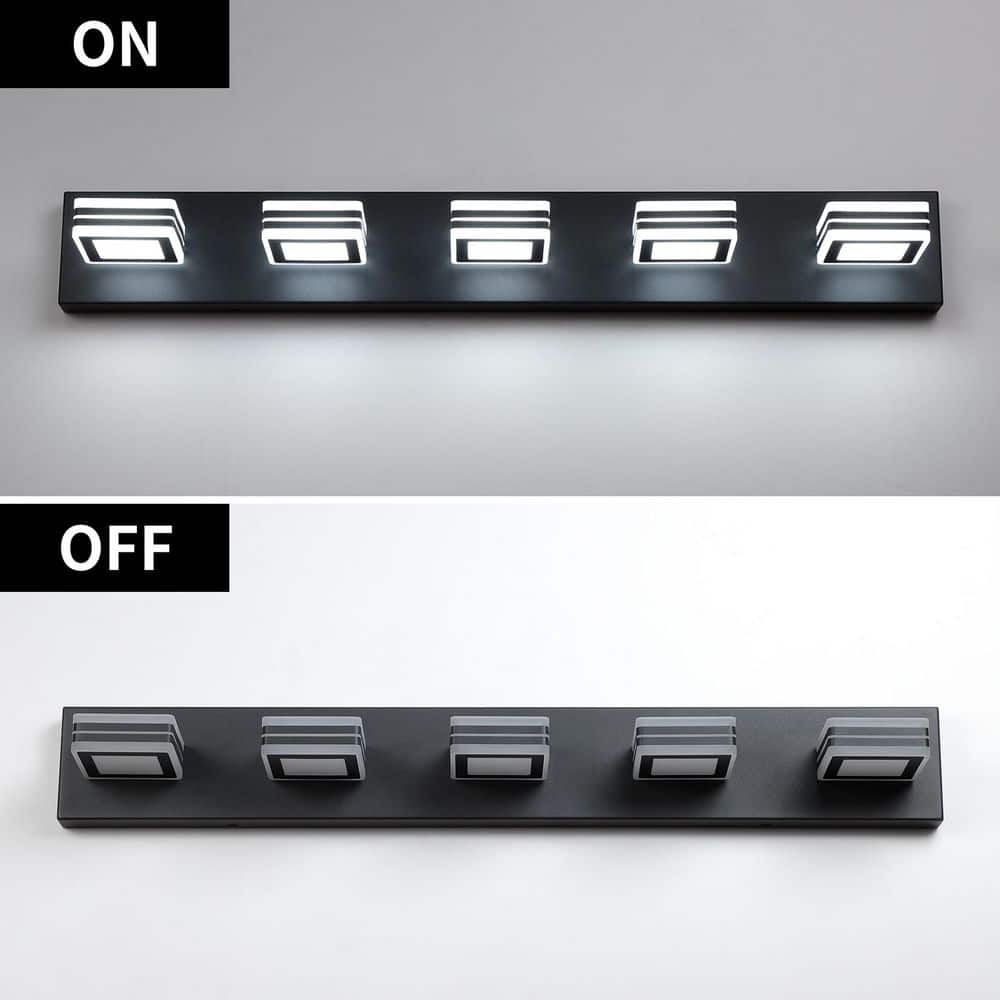 32 in. 5 Black LED Vanity Light Bar with Square Acrylic Lampshades and Modern Design Lighting Fixture for Bathroom - Stu's Home Improvement Outlet