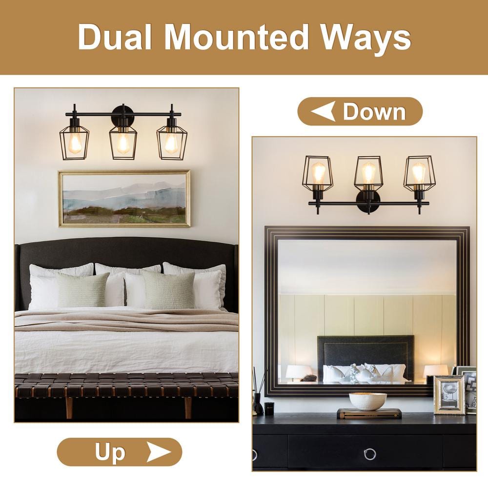 Farmhouse 23.22 in. 3 - Light Black Bathroom Vanity Light with Wire Cage - Stu's Home Improvement Outlet