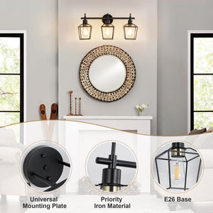 Farmhouse 23.22 in. 3 - Light Black Bathroom Vanity Light with Wire Cage - Stu's Home Improvement Outlet