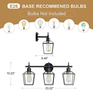 Farmhouse 23.22 in. 3 - Light Black Bathroom Vanity Light with Wire Cage - Stu's Home Improvement Outlet
