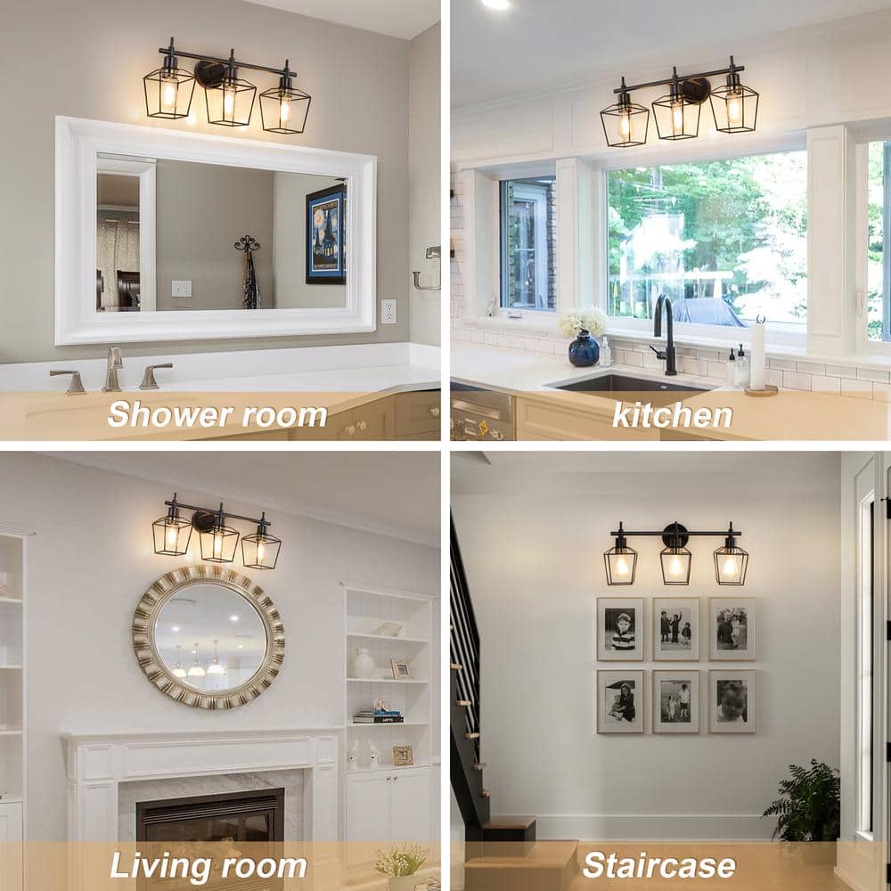 Farmhouse 23.22 in. 3 - Light Black Bathroom Vanity Light with Wire Cage - Stu's Home Improvement Outlet