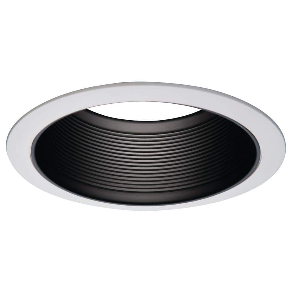 E26 6 in. Series Black Recessed Ceiling Light Fixture Trim with Tapered Baffle and White Ring Overlay - Stu's Home Improvement Outlet