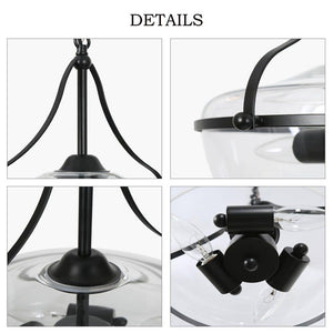 14 in. 3 - Light Industrial Black Chandelier Light, Modern Pendant Lights for Kitchen Island, Clear Glass Ceiling Light - Stu's Home Improvement Outlet