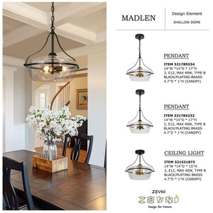 14 in. 3 - Light Industrial Black Chandelier Light, Modern Pendant Lights for Kitchen Island, Clear Glass Ceiling Light - Stu's Home Improvement Outlet
