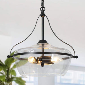 14 in. 3 - Light Industrial Black Chandelier Light, Modern Pendant Lights for Kitchen Island, Clear Glass Ceiling Light - Stu's Home Improvement Outlet