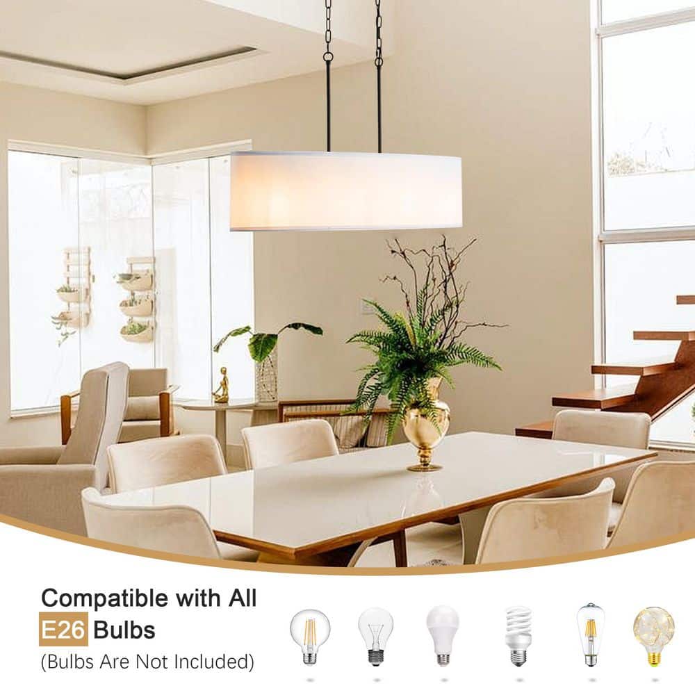 4 - Light Black Ellipsoid Hanging Linear Chandelier Lighting Fixture with Cloth Shade for Kitchen Island - Stu's Home Improvement Outlet