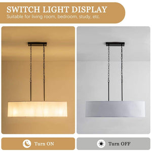 4 - Light Black Ellipsoid Hanging Linear Chandelier Lighting Fixture with Cloth Shade for Kitchen Island - Stu's Home Improvement Outlet