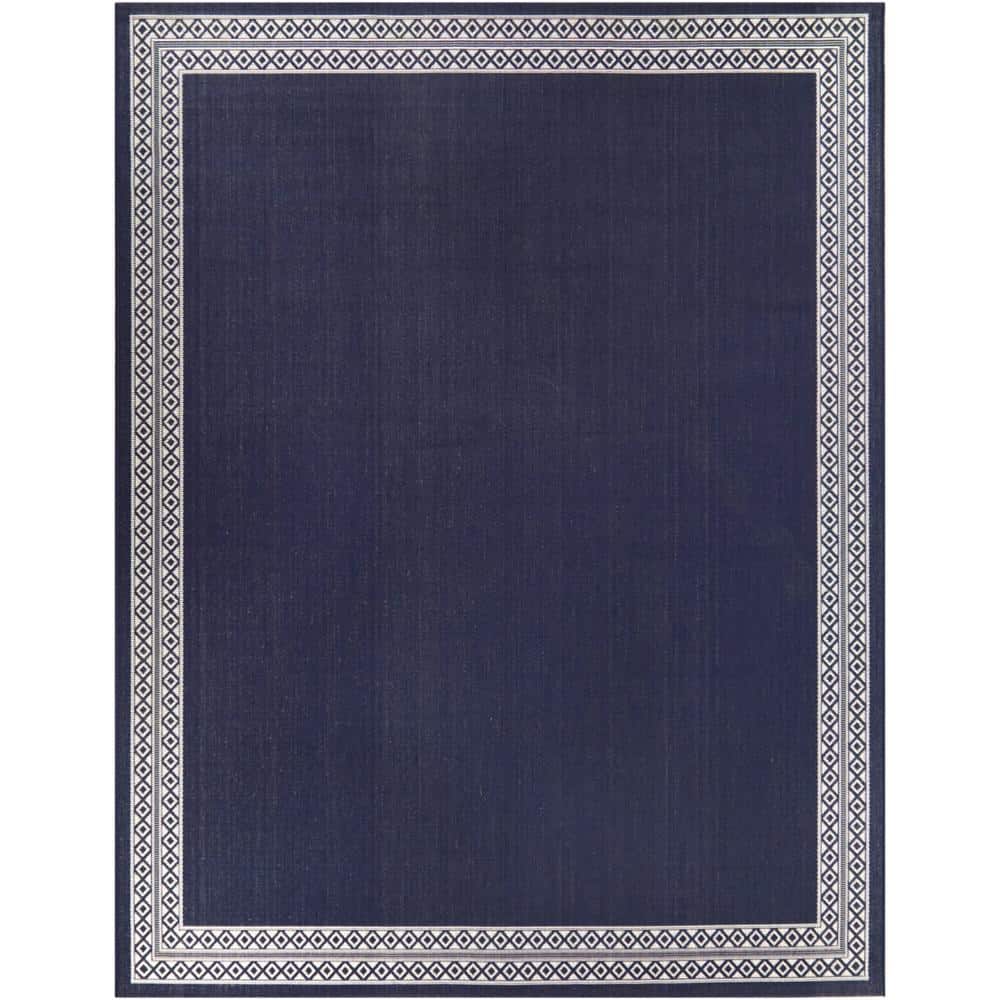 Navy 8 ft. x 10 ft. Diamond Border Indoor/Outdoor Area Rug