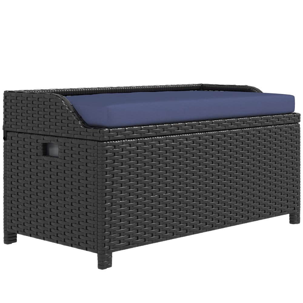 2-in -1 Blue Dining Bench Back with Aluminum, PE Rattan 20 in.