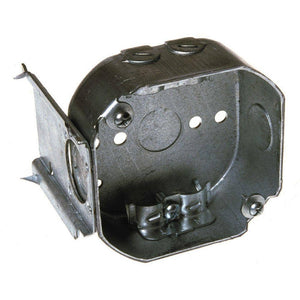 4 in. W x 1 - 1/2 in. D Galv. Steel Gray Drawn Octagon Box with Three 1/2 in. KO's and NMSC Clamps, J - Bracket, 1 - Pack - Stu's Home Improvement Outlet
