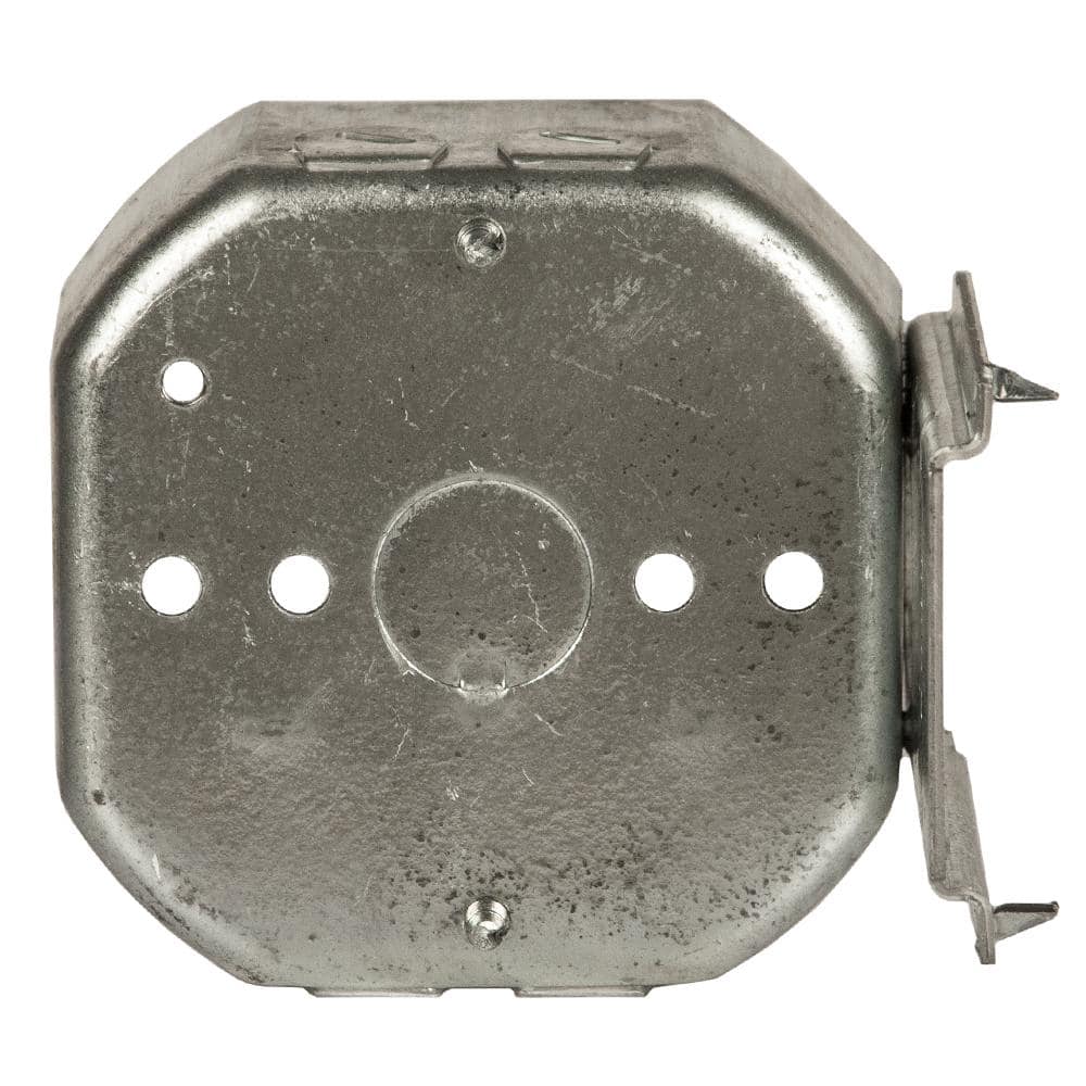 4 in. W x 1 - 1/2 in. D Galv. Steel Gray Drawn Octagon Box with Three 1/2 in. KO's and NMSC Clamps, J - Bracket, 1 - Pack - Stu's Home Improvement Outlet