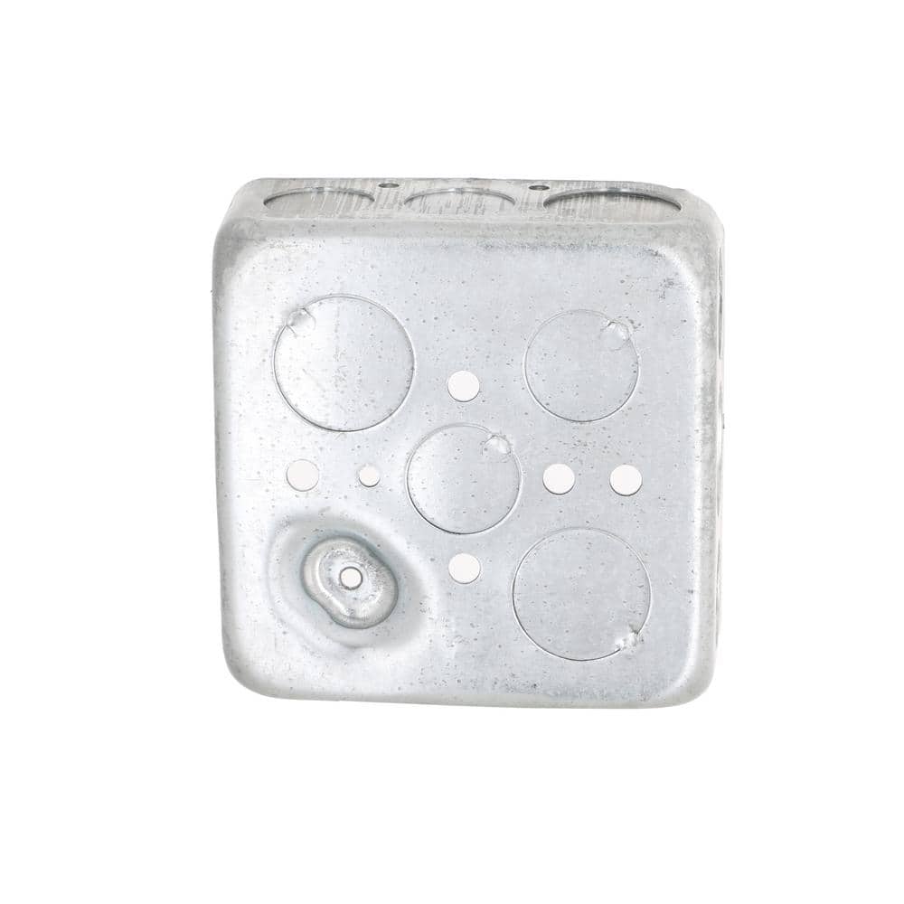 4 in. W x 1 - 1/2 in. D 2 - Gang Drawn Square Box with Ten 1/2 in. KO's and Six 3/4 in. KO's and Raised Ground, 1 - Pack - Stu's Home Improvement Outlet