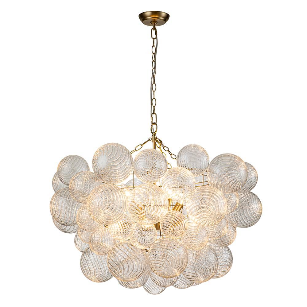 Neuvy 8 - Light 33 in. W Brass Chandelier with Swirled - Glass Orb Cluster Bubble Ribbed Glass Chandelier for Living Room - Stu's Home Improvement Outlet