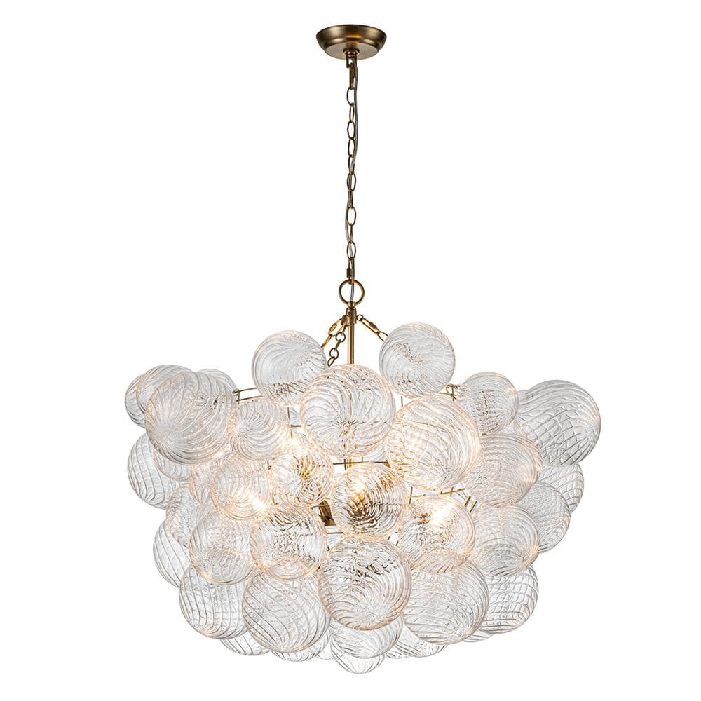 Neuvy 8 - Light 33 in. W Brass Chandelier with Swirled - Glass Orb Cluster Bubble Ribbed Glass Chandelier for Living Room - Stu's Home Improvement Outlet
