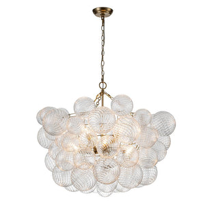 Neuvy 8 - Light 33 in. W Brass Chandelier with Swirled - Glass Orb Cluster Bubble Ribbed Glass Chandelier for Living Room - Stu's Home Improvement Outlet