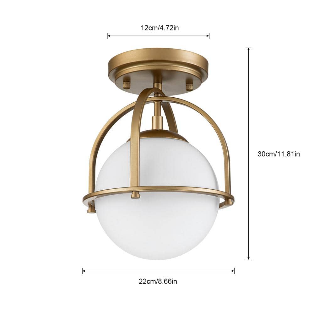 Fragoso 8.66 in. 1 - Light Brass Semi Flush Mount Light with Opal Glass - Stu's Home Improvement Outlet