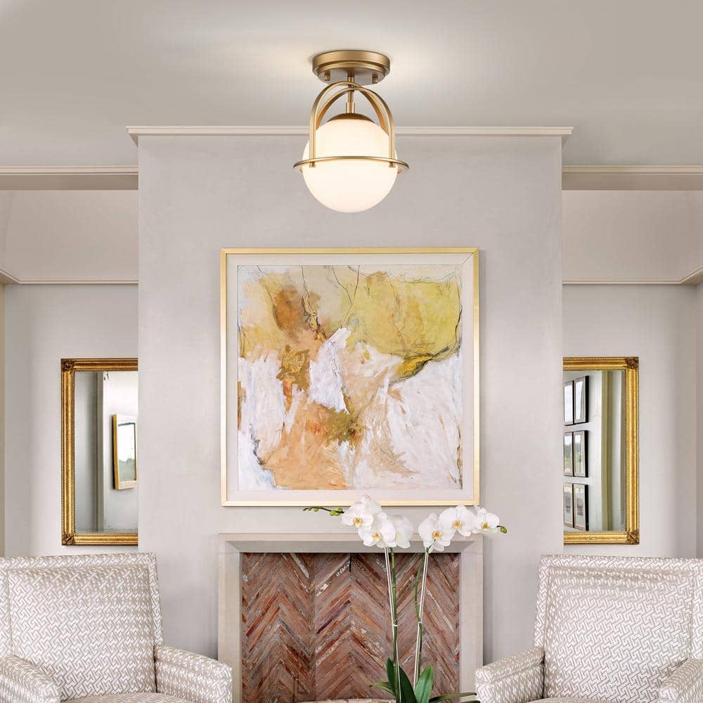 Fragoso 8.66 in. 1 - Light Brass Semi Flush Mount Light with Opal Glass - Stu's Home Improvement Outlet