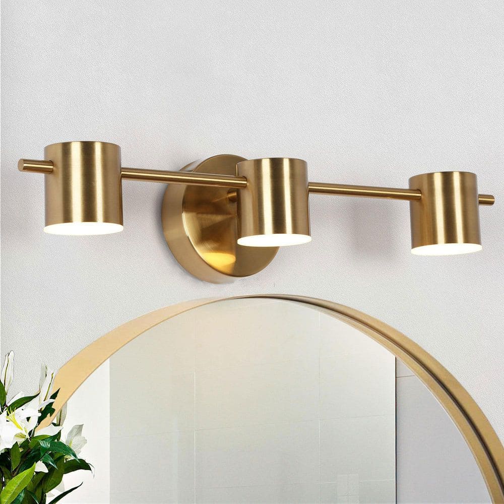 Macue 21 in. 3-Light Brass Gold Integrated LED Bathroom Vanity Light, Farmhouse Wall Light Fixtures, Modern Wall Sconce