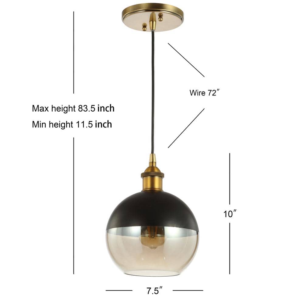 Nixon 7.5 in. 1 - Light Brass Gold/Black Adjustable Drop Globe Metal/Glass LED Pendant - Stu's Home Improvement Outlet