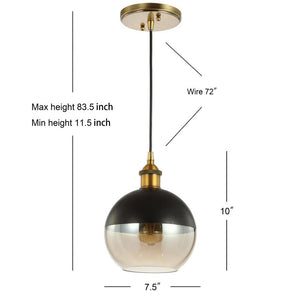 Nixon 7.5 in. 1 - Light Brass Gold/Black Adjustable Drop Globe Metal/Glass LED Pendant - Stu's Home Improvement Outlet