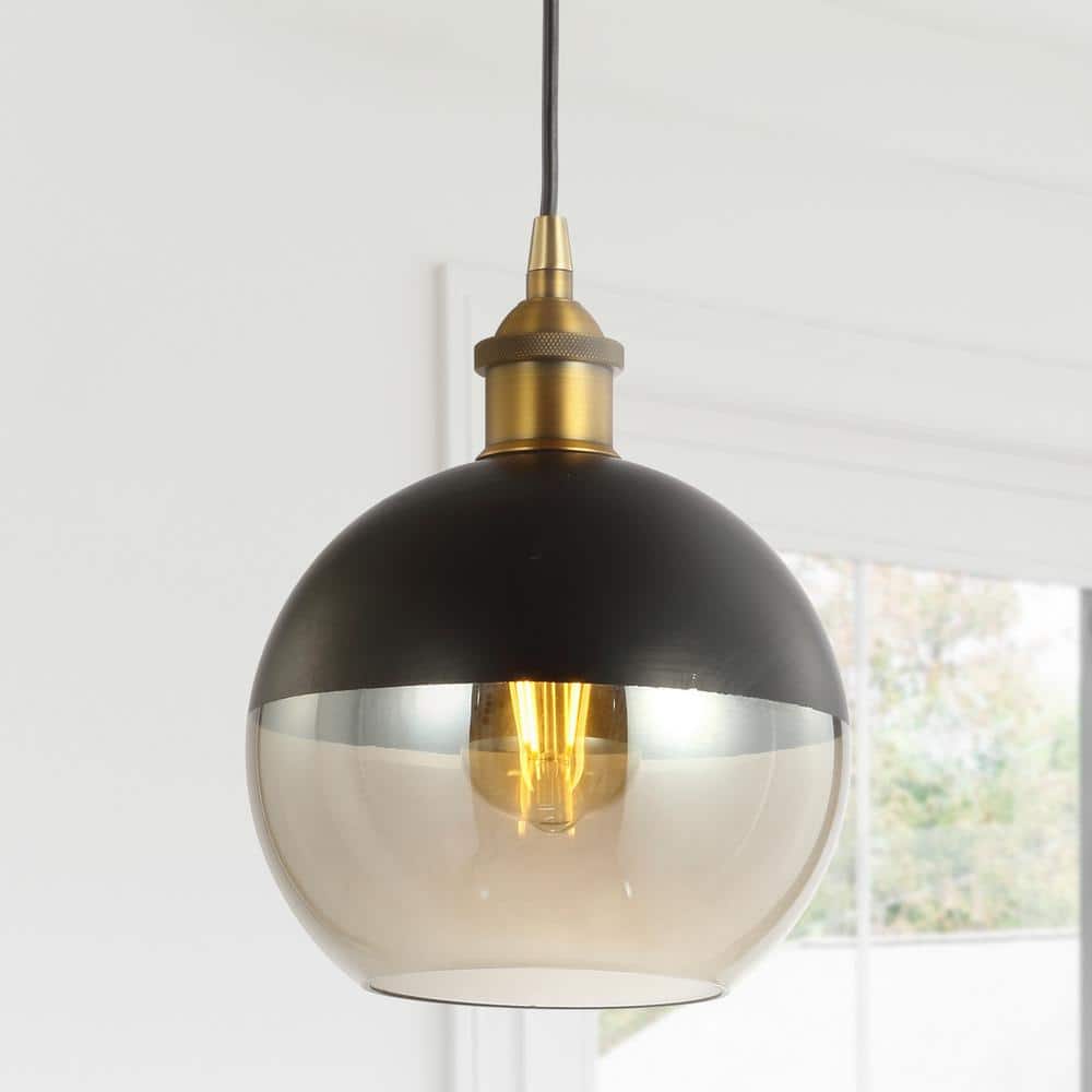 Nixon 7.5 in. 1 - Light Brass Gold/Black Adjustable Drop Globe Metal/Glass LED Pendant - Stu's Home Improvement Outlet