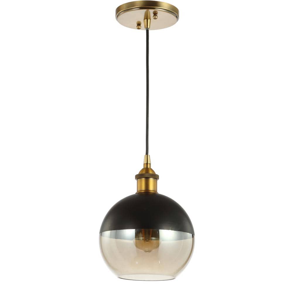 Nixon 7.5 in. 1 - Light Brass Gold/Black Adjustable Drop Globe Metal/Glass LED Pendant - Stu's Home Improvement Outlet