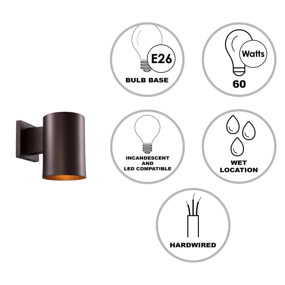 Cali 1 - Light Small Bronze Cylinder Outdoor Wall Light Fixture - Stu's Home Improvement Outlet