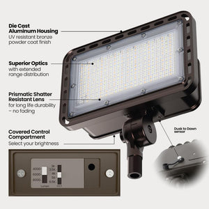 500 - Watt Equivalent 4000/6000/8000 Lumens Selectable 5CCT Bronze Dusk to Dawn Integrated LED Flood Light - Stu's Home Improvement Outlet