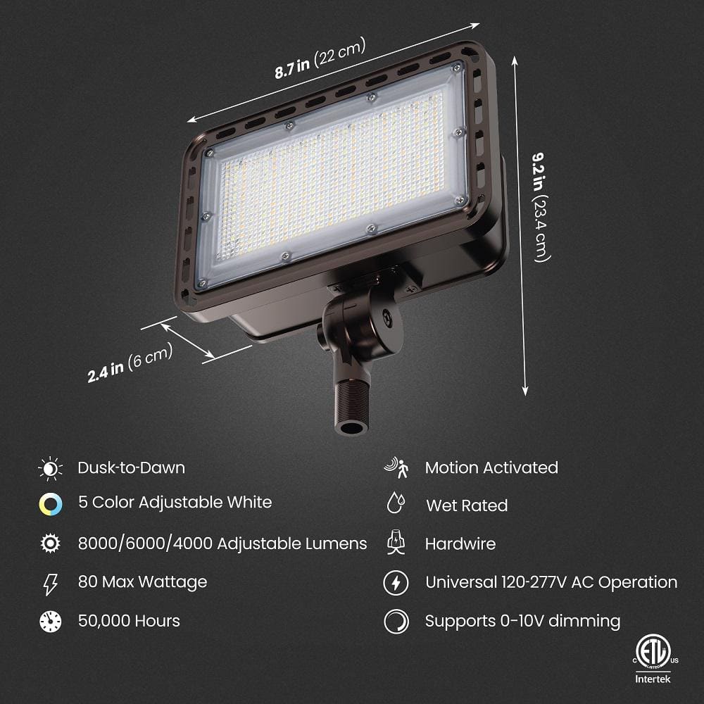 500 - Watt Equivalent 4000/6000/8000 Lumens Selectable 5CCT Bronze Dusk to Dawn Integrated LED Flood Light - Stu's Home Improvement Outlet