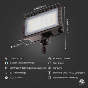 500 - Watt Equivalent 4000/6000/8000 Lumens Selectable 5CCT Bronze Dusk to Dawn Integrated LED Flood Light - Stu's Home Improvement Outlet