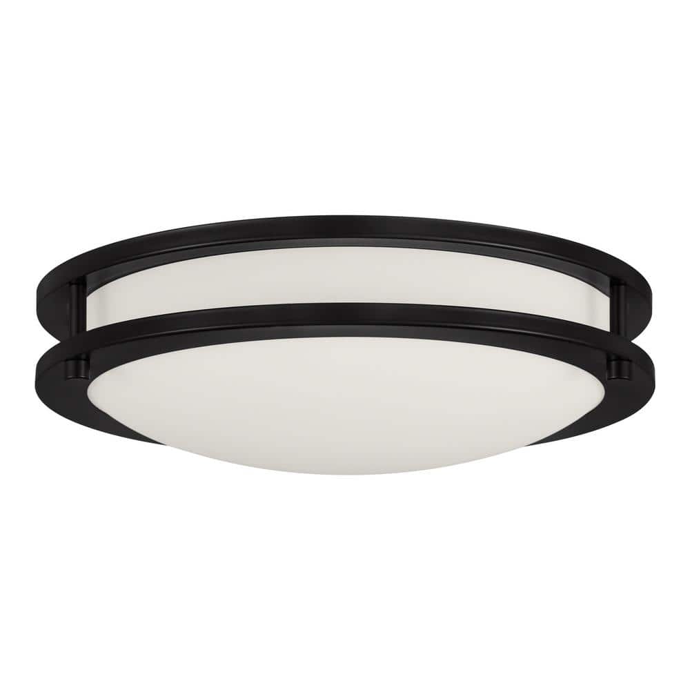 Flaxmere 12 in. Bronze Dimmable LED Flush Mount Ceiling Light with Frosted White Glass Shade - Stu's Home Improvement Outlet
