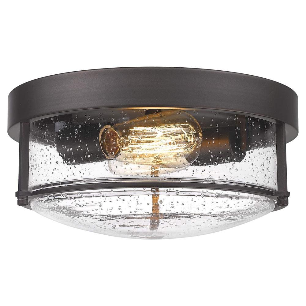 12 in. 2 - Light Oil Rubbed Bronze Finish With Seeded Glass Shade Ceiling Flush Mount Light Fixture - Stu's Home Improvement Outlet