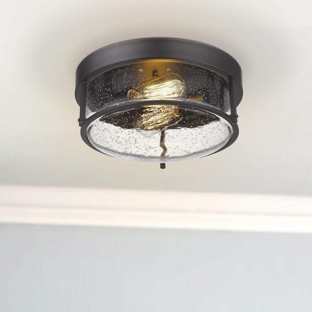 12 in. 2 - Light Oil Rubbed Bronze Finish With Seeded Glass Shade Ceiling Flush Mount Light Fixture - Stu's Home Improvement Outlet