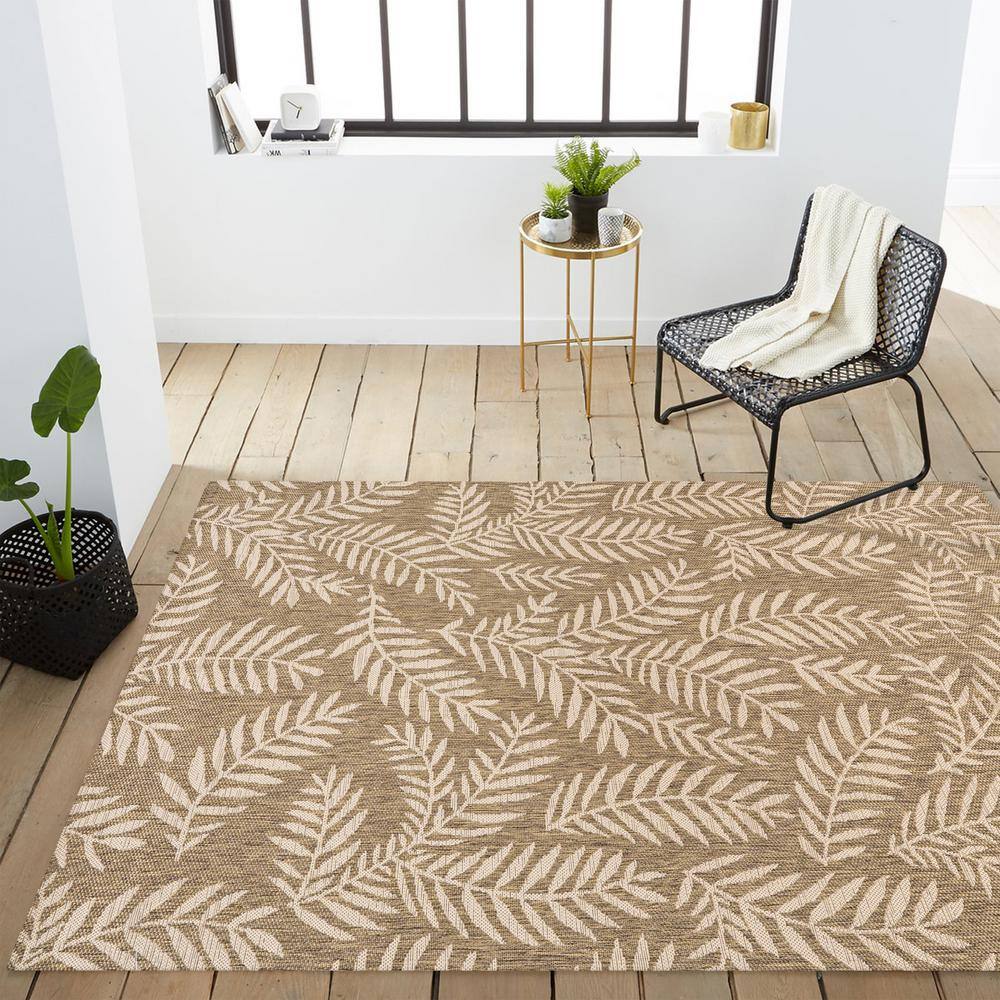 Nevis Palm Frond Brown/Beige 9 ft. x 12 ft. Indoor/Outdoor Area Rug - Stu's Home Improvement Outlet