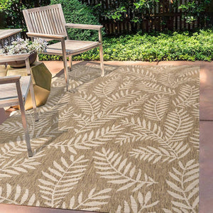 Nevis Palm Frond Brown/Beige 9 ft. x 12 ft. Indoor/Outdoor Area Rug - Stu's Home Improvement Outlet