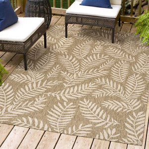 Nevis Palm Frond Brown/Beige 9 ft. x 12 ft. Indoor/Outdoor Area Rug - Stu's Home Improvement Outlet