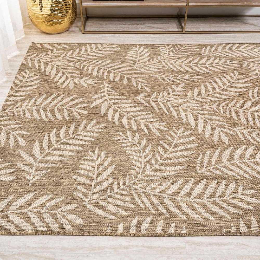Nevis Palm Frond Brown/Beige 9 ft. x 12 ft. Indoor/Outdoor Area Rug - Stu's Home Improvement Outlet