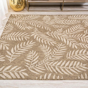 Nevis Palm Frond Brown/Beige 9 ft. x 12 ft. Indoor/Outdoor Area Rug - Stu's Home Improvement Outlet