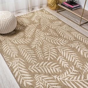 Nevis Palm Frond Brown/Beige 9 ft. x 12 ft. Indoor/Outdoor Area Rug - Stu's Home Improvement Outlet