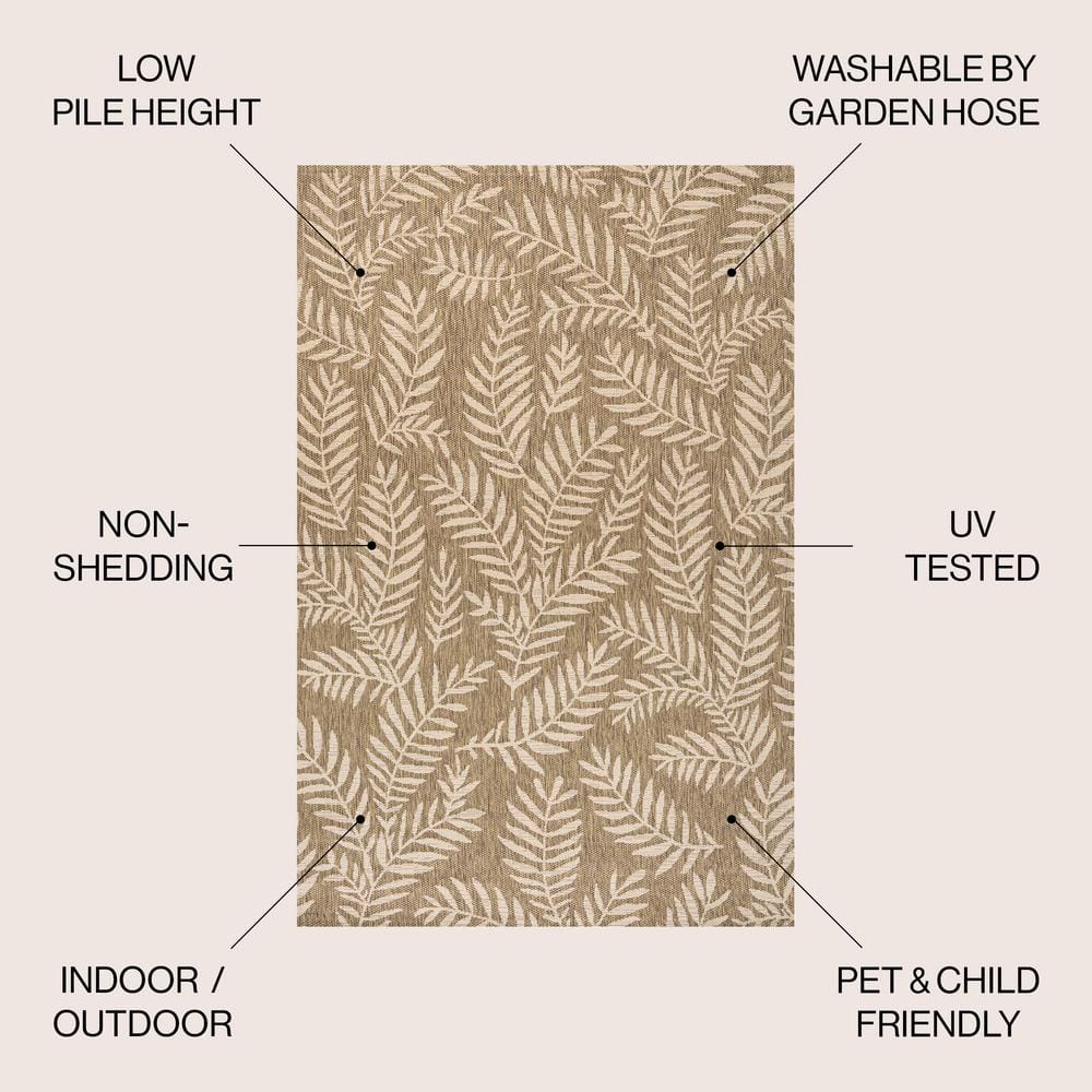 Nevis Palm Frond Brown/Beige 9 ft. x 12 ft. Indoor/Outdoor Area Rug - Stu's Home Improvement Outlet