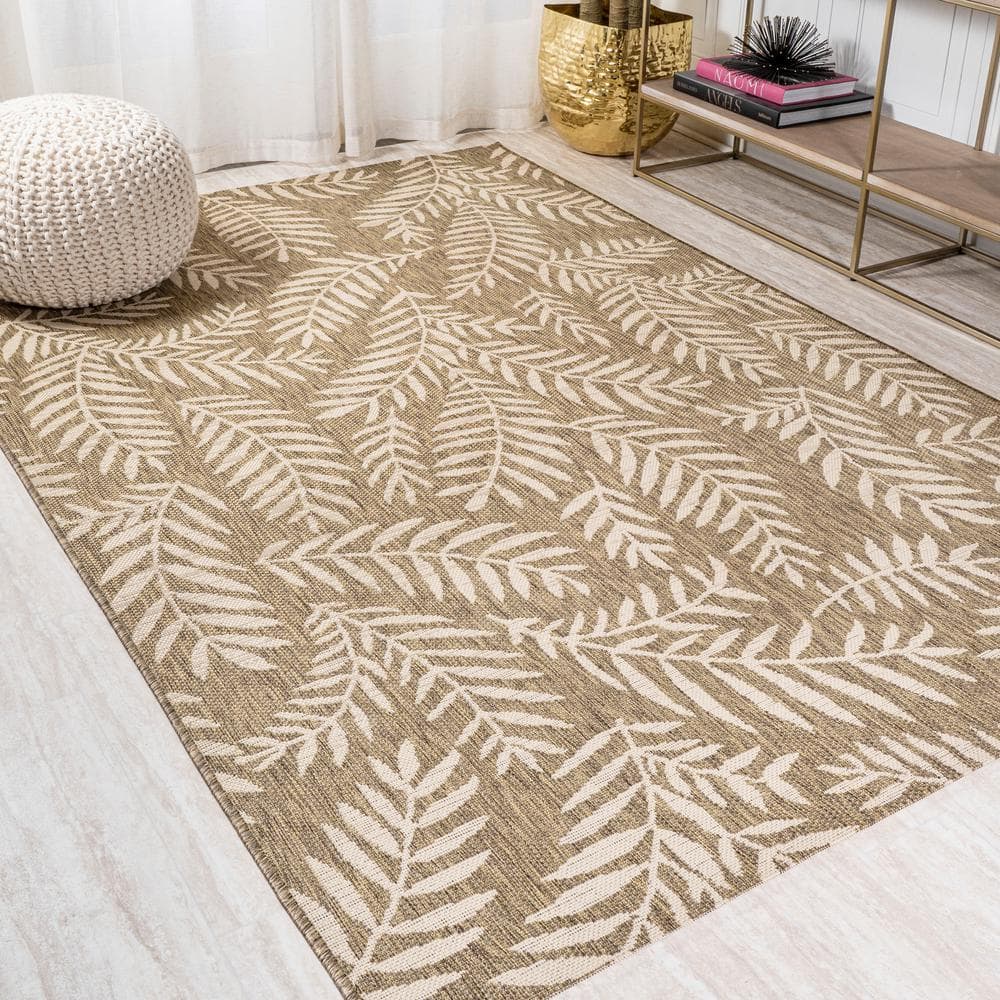 Nevis Palm Frond Brown/Beige 9 ft. x 12 ft. Indoor/Outdoor Area Rug - Stu's Home Improvement Outlet