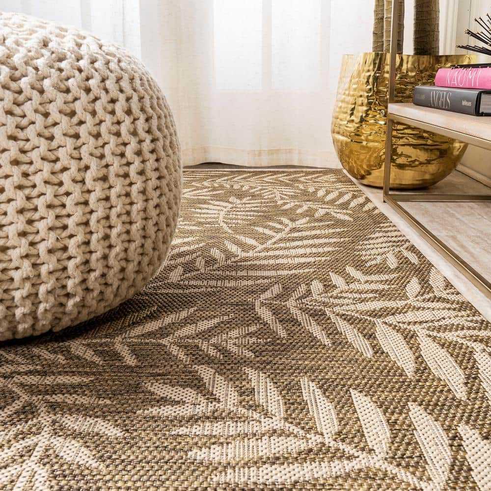 Nevis Palm Frond Brown/Beige 9 ft. x 12 ft. Indoor/Outdoor Area Rug - Stu's Home Improvement Outlet